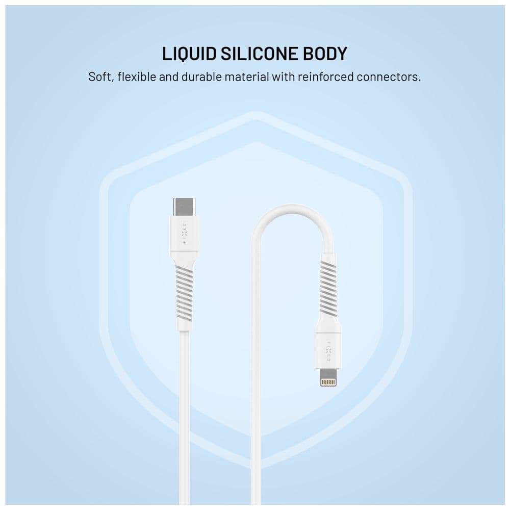 Nabíjecí a datový Liquid silicone kabel FIXED s konektory USB-C/Lightning a podporou PD, 1.2m, USB 2.0, 60W, bílý - náhled 4