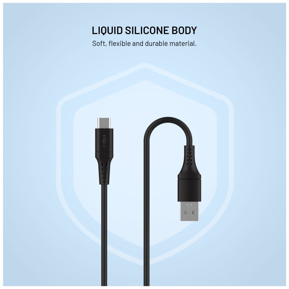 Krátký nabíjecí a datový Liquid silicone kabel FIXED s konektory USB/USB-C a podporou PD, 0.3m, USB 2.0, 60W, černý - náhled 4