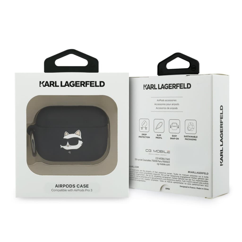 Silikonové pouzdro Karl Lagerfeld 3D Logo NFT Choupette Head pro AirPods Pro 3 Black - náhled 4