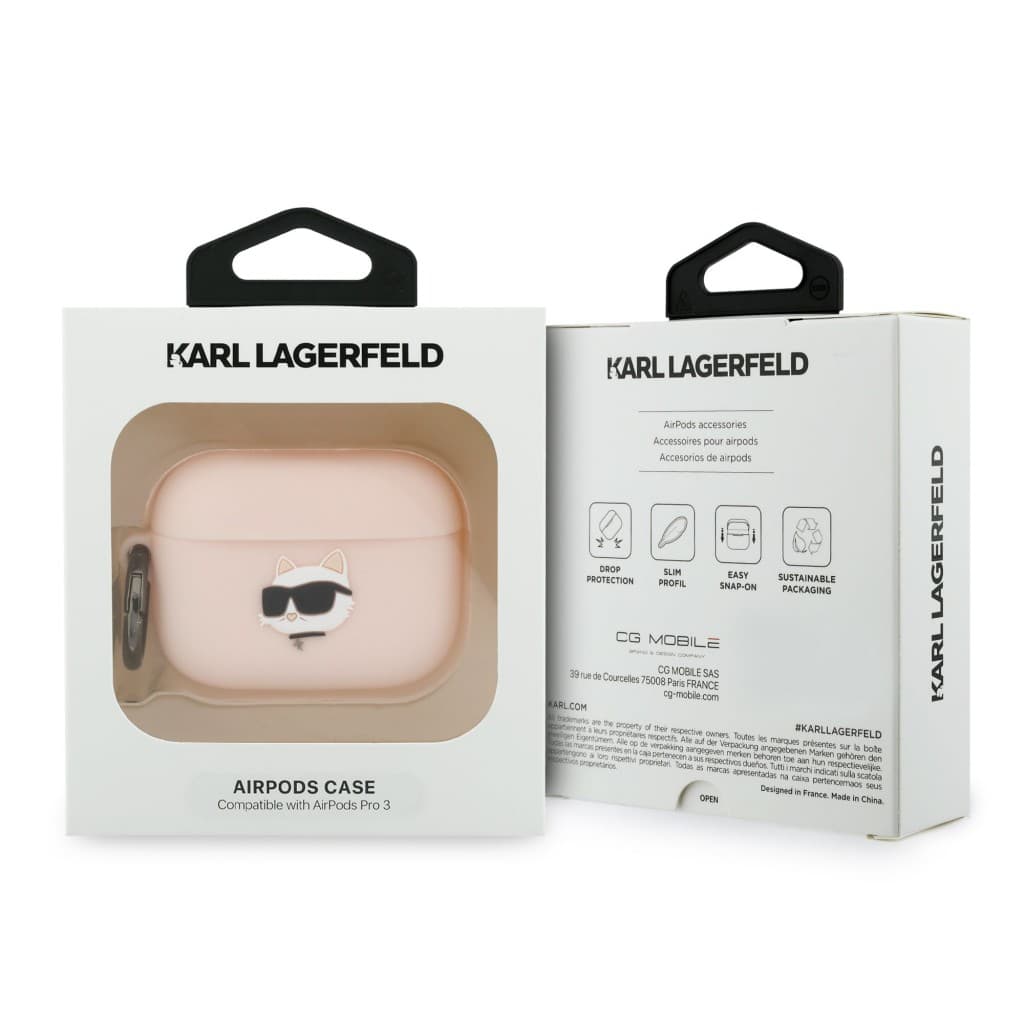 Silikonové pouzdro Karl Lagerfeld 3D Logo NFT Choupette Head pro AirPods Pro 3 Pink - náhled 4