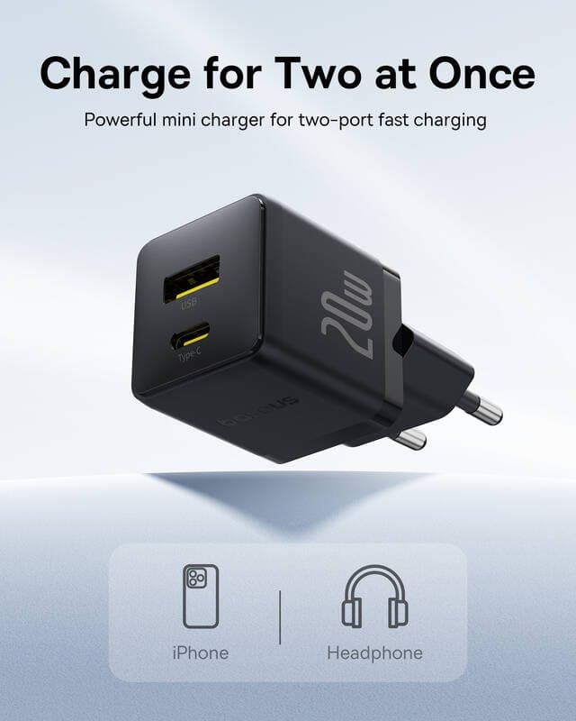 Adaptér Baseus Palm Fast USB-A + USB-C 20W Black - náhled 4