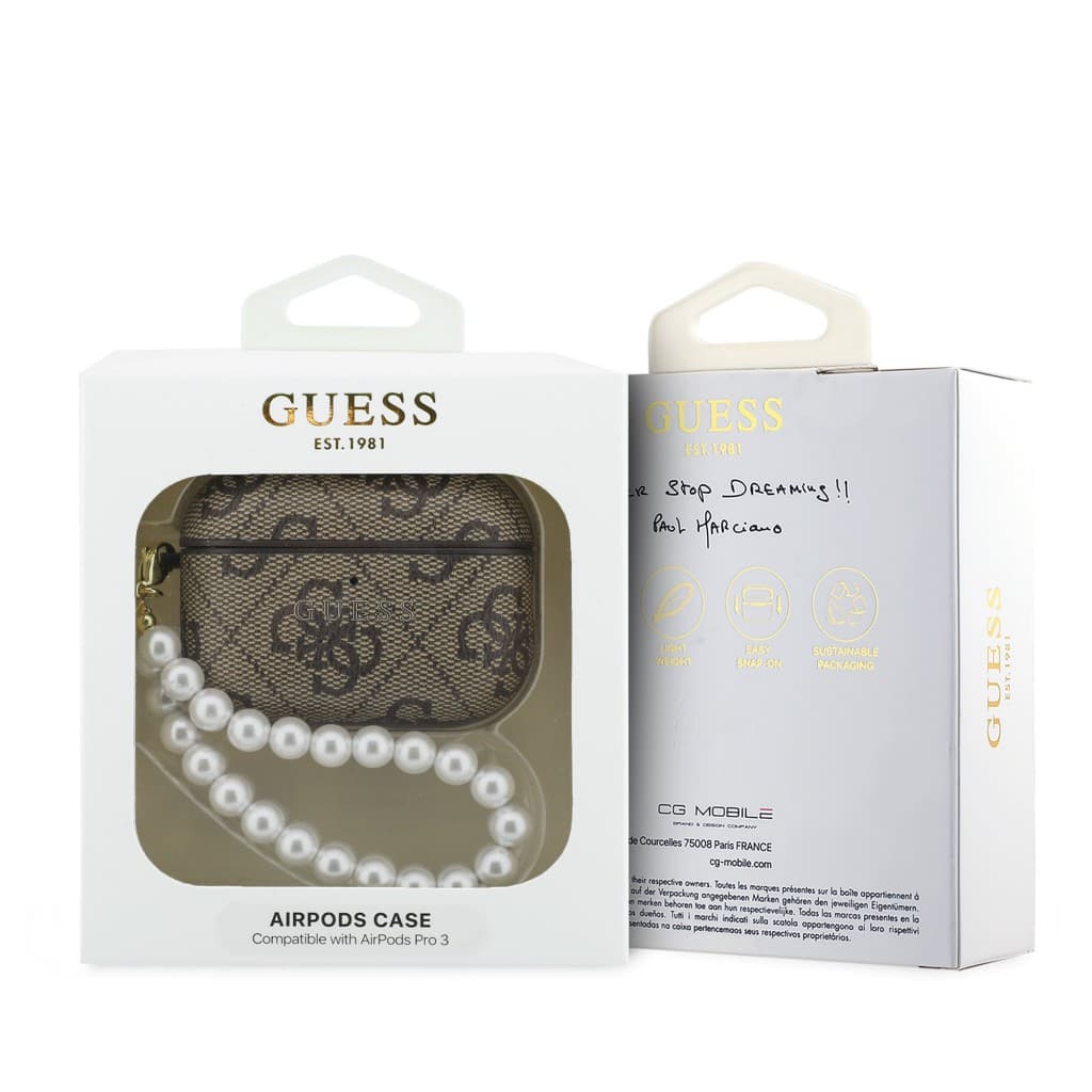 Pouzdro Guess PU 4G Classic Logo Pearl Strap pro AirPods Pro 3 Brown - náhled 4