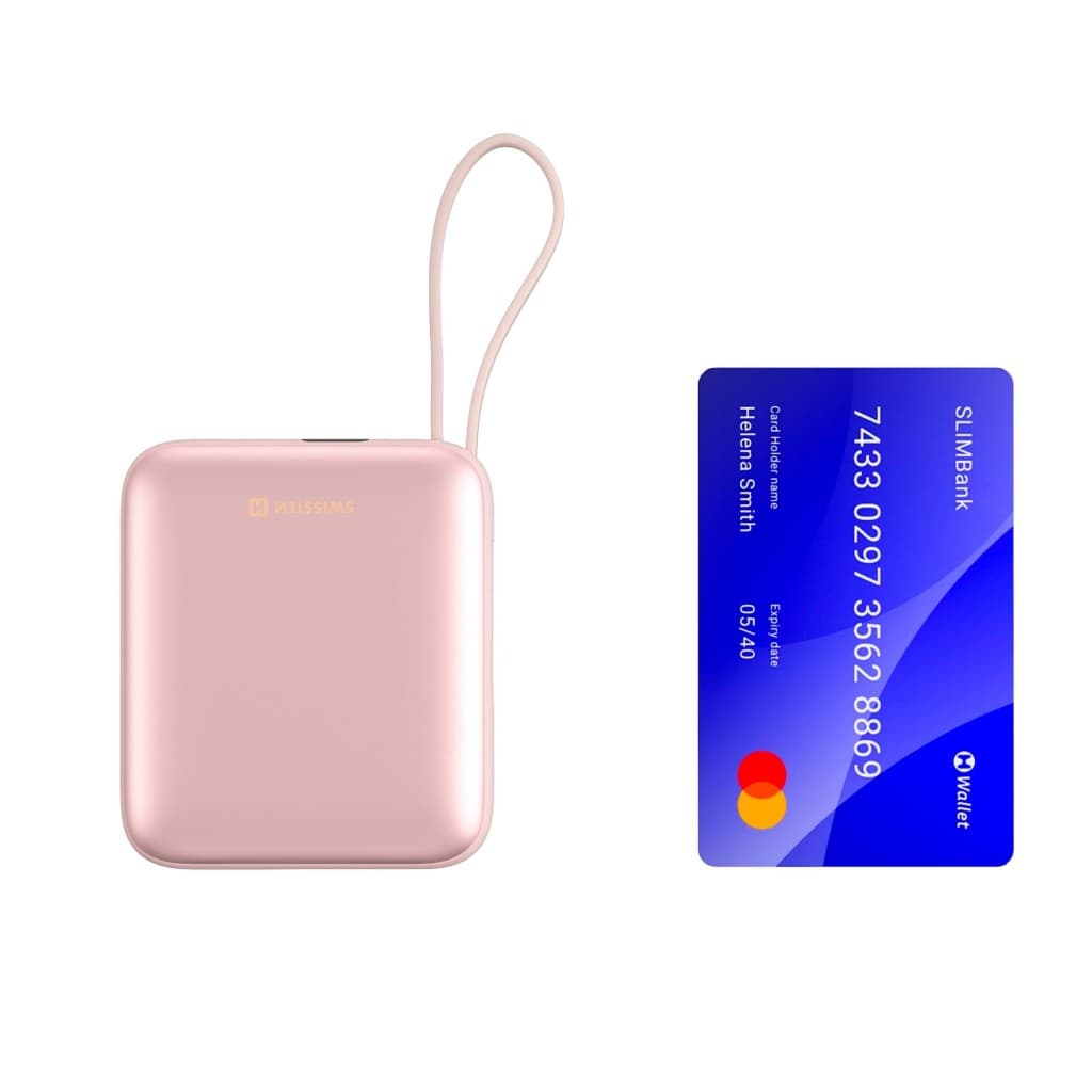 Powerbank Swissten Space 10000 mAh s integrovanými kabely usb-c a lightning růžová - náhled 4