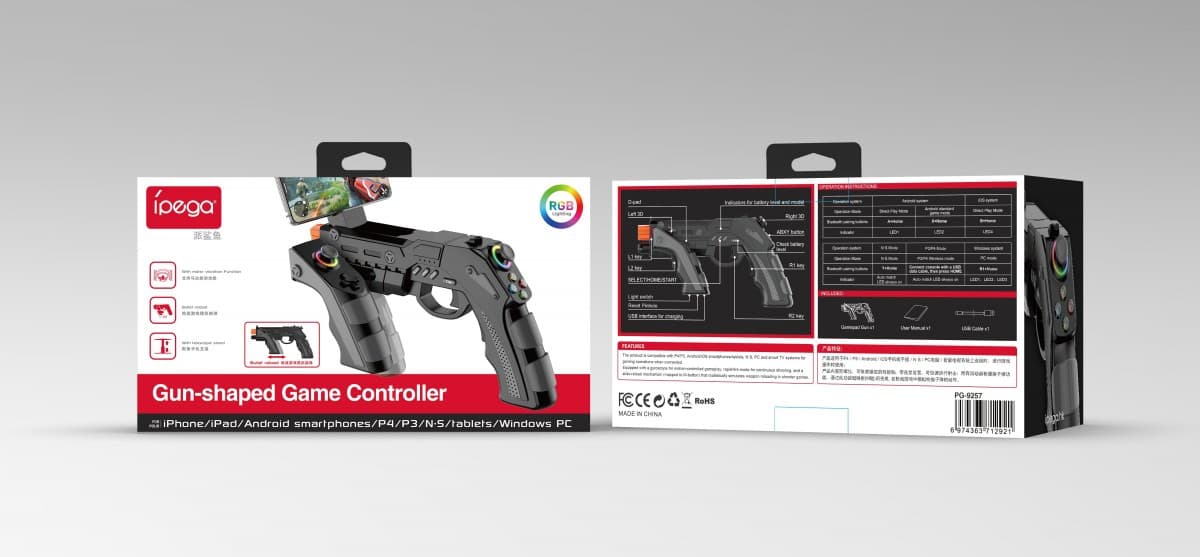 Herní Ovladač iPega 9257 Gun-Shaped Android/iOS/PS3/PS4/PC/N-Switch/SmartTV Black - náhled 4