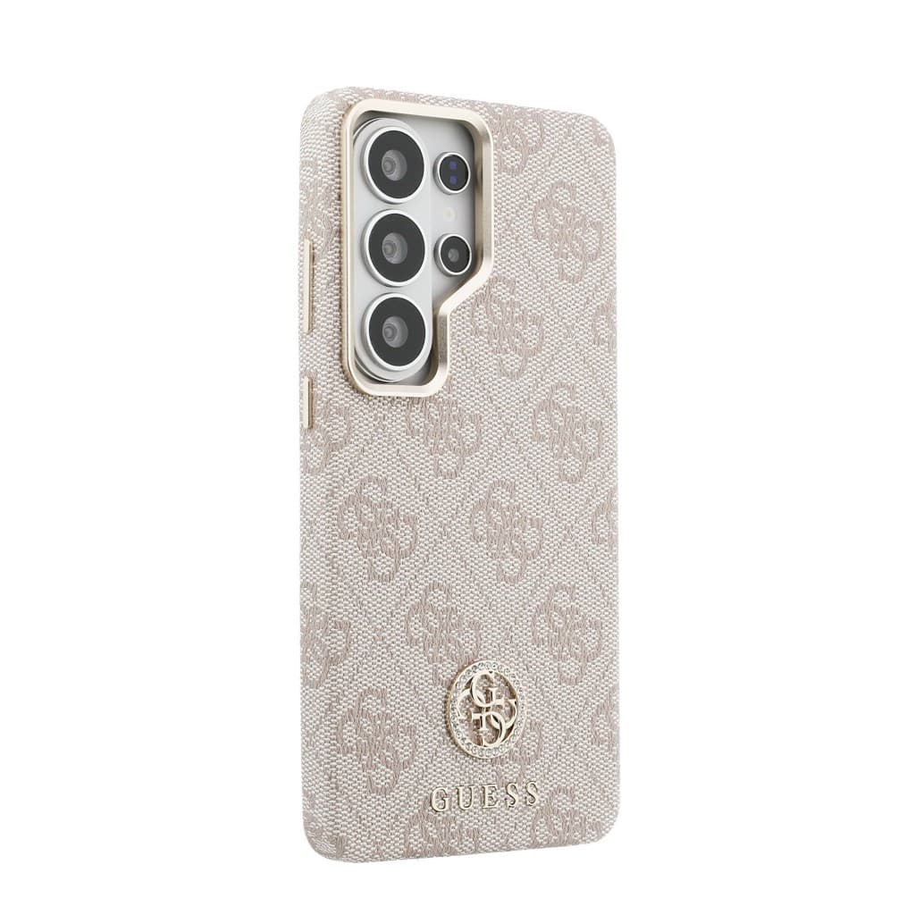 Zadní kryt Guess PU Leather 4G Strass Logo Gold Frame Magnetic pro Samsung Galaxy S26 Ultra růžový - náhled 4