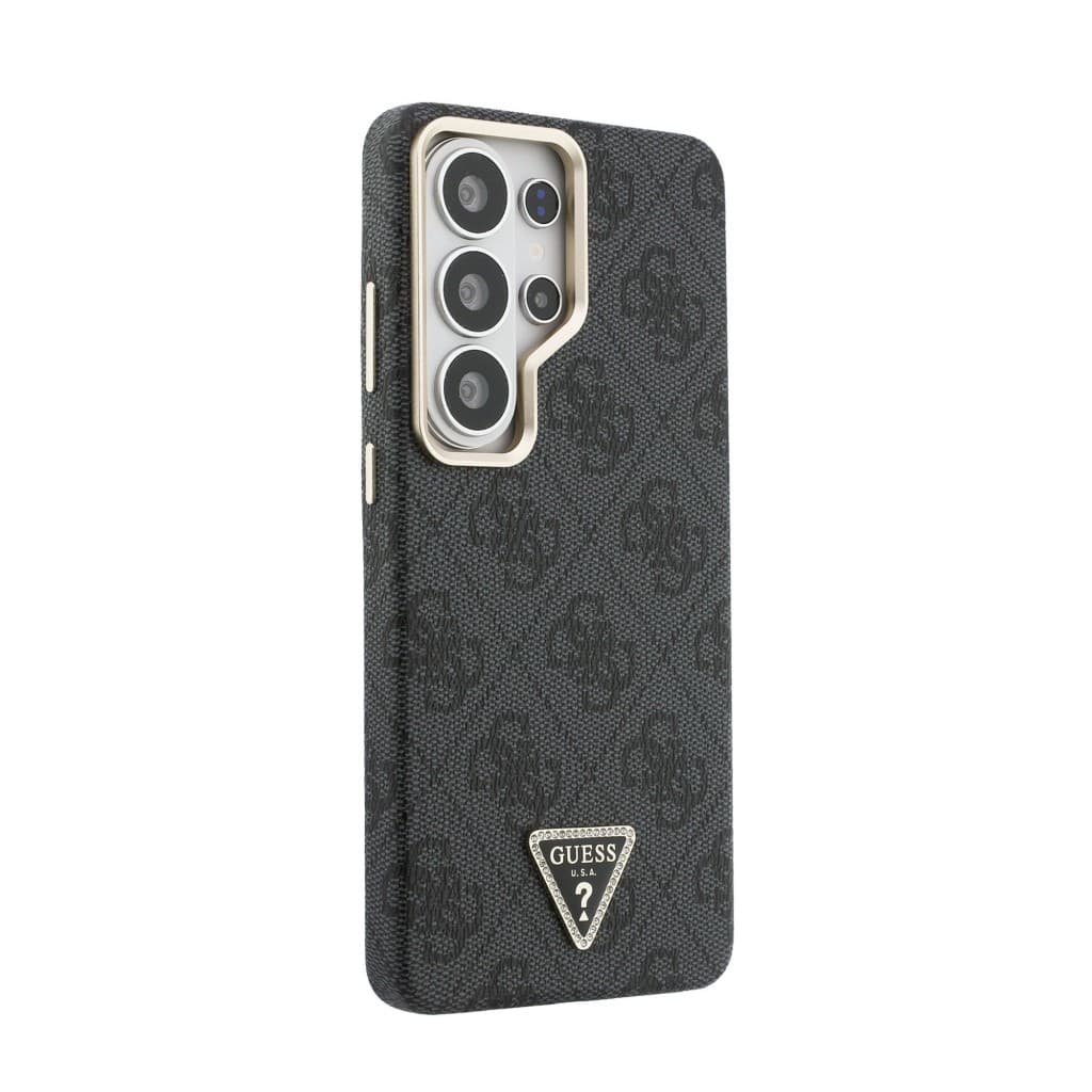 Zadní kryt Guess PU Leather 4G Strass Triangle Logo Gold Frame Magnetic pro Samsung Galaxy S26 Ultra černý - náhled 4