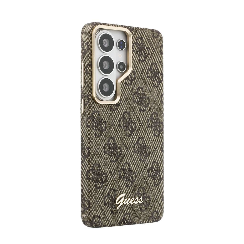 Zadní kryt Guess PU 4G Script Metal Logo Magnetic pro Samsung Galaxy S26 Ultra hnědý - náhled 4