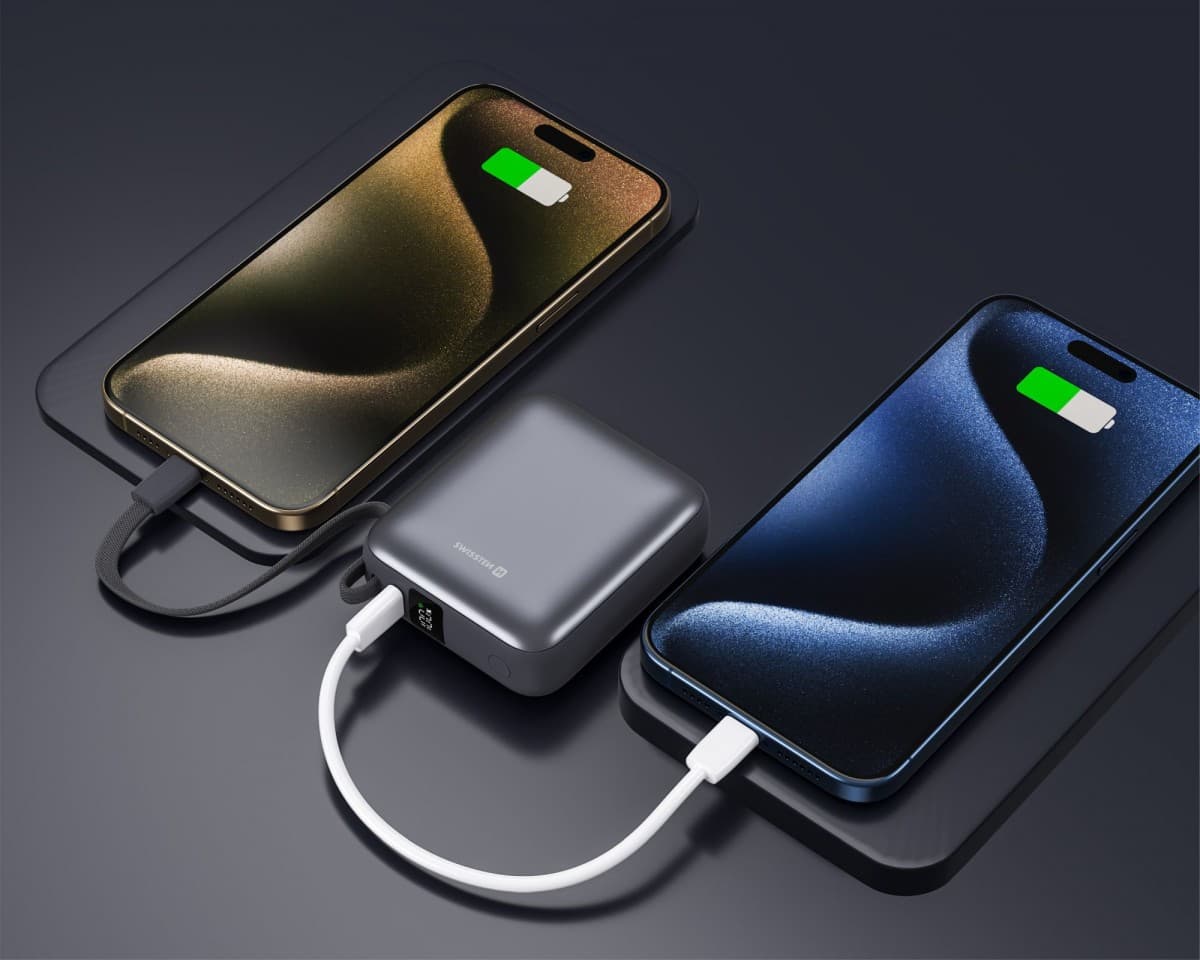 Powerbank Swissten Space 10000 mAh, 35W s integrovaným kabelem USB-C stříbrná - náhled 4