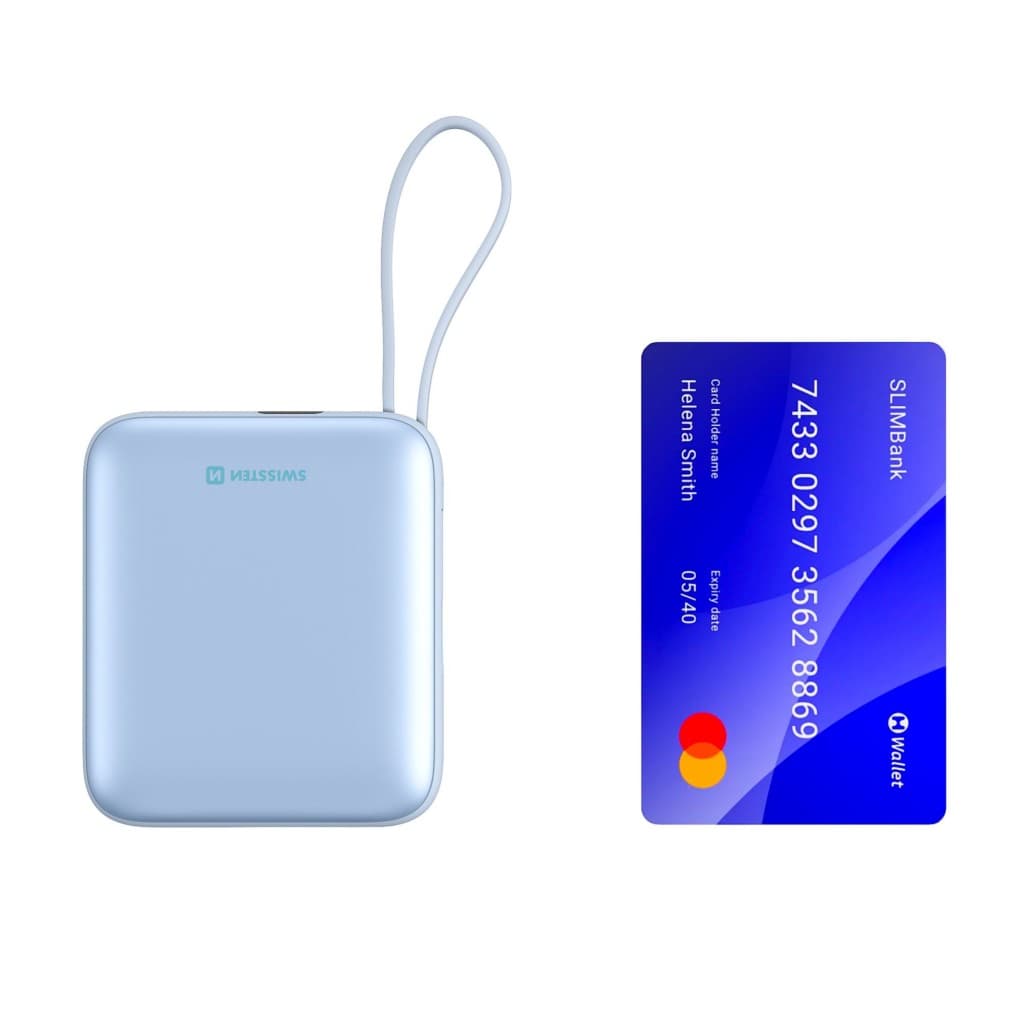 Powerbank Swissten Space 10000 mAh s integrovanými kabely usb-c a lightning modrá - náhled 4