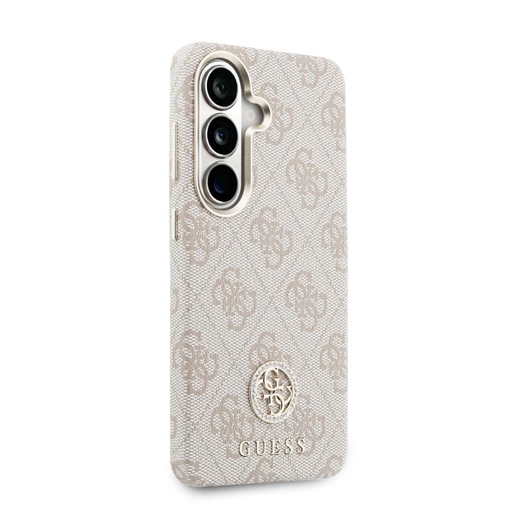 Zadní kryt Guess PU Leather 4G Strass Logo Gold Frame Magnetic pro Samsung Galaxy S26 růžový - náhled 4