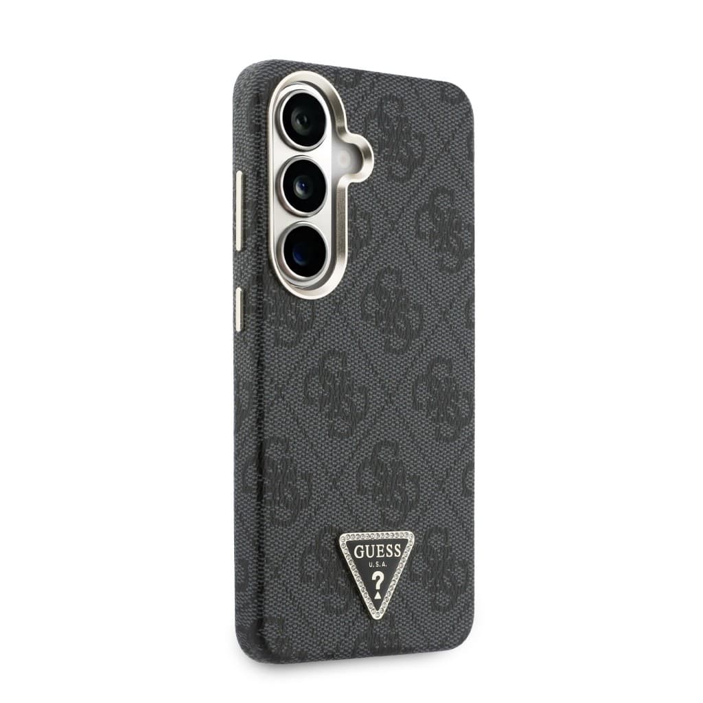 Zadní kryt Guess PU Leather 4G Strass Triangle Logo Gold Frame Magnetic pro Samsung Galaxy S26 černý - náhled 4