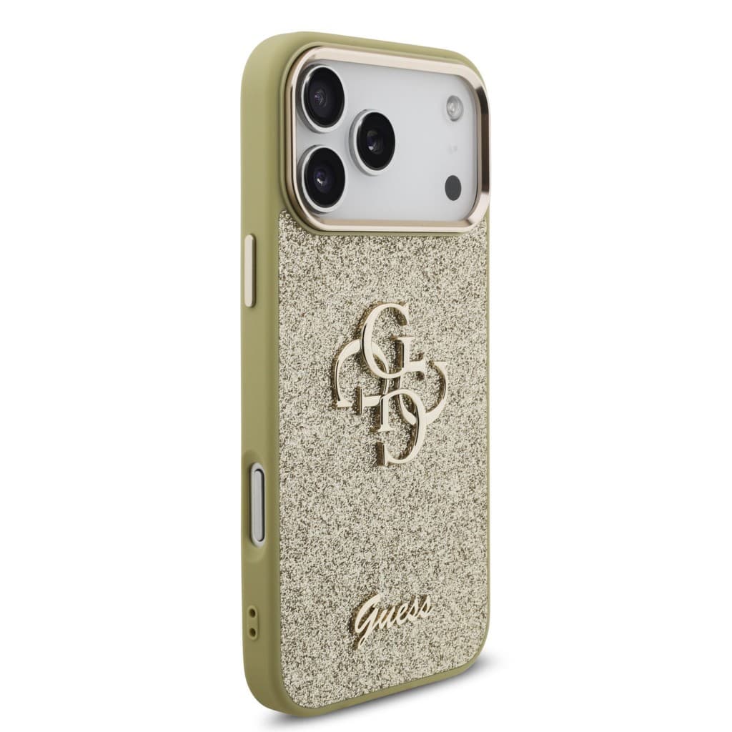 Zadní kryt Guess PU Fixed Glitter 4G Metal Frame pro iPhone 17 Pro Max zlatý - náhled 4