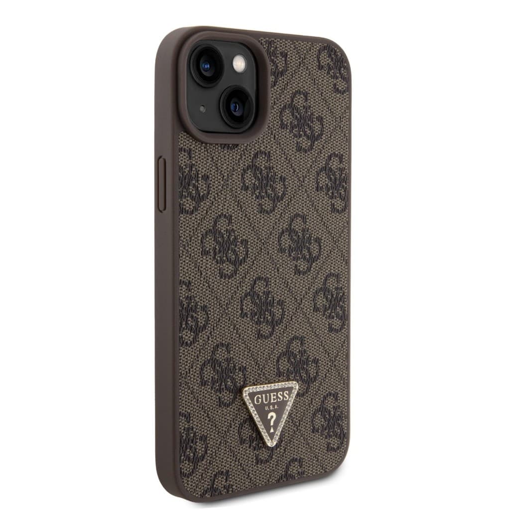 Zadní kryt a popruh Guess PU 4G Strass Triangle Metal Logo pro iPhone 15 Plus hnědý - náhled 4