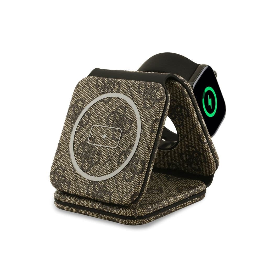 Bezdrátová nabíječka Guess PU 4G MagSafe 3v1 hnědá - náhled 4