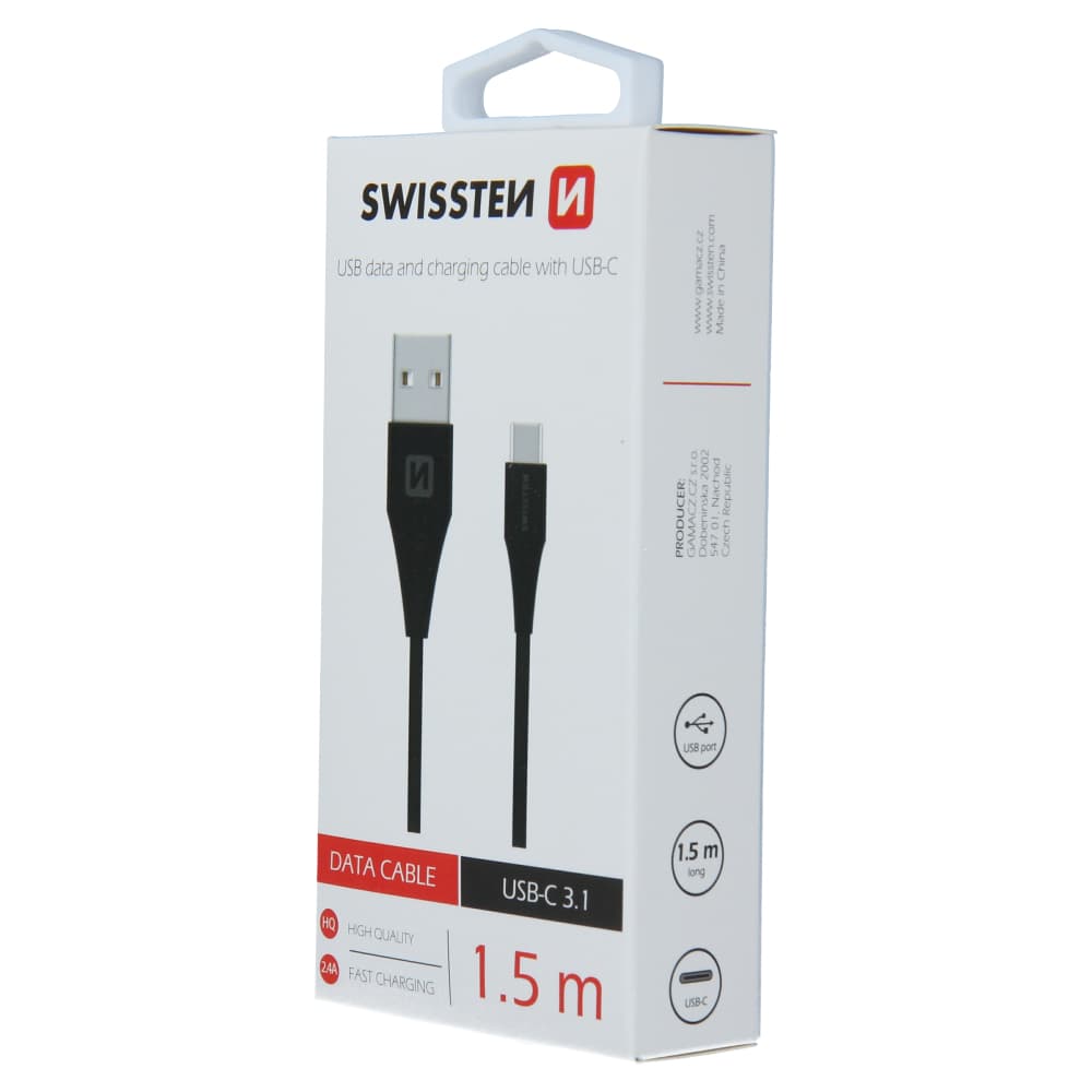 Datový kabel swissten usb / usb-c 3.1 černý 1,5m (7mm) - náhled 4