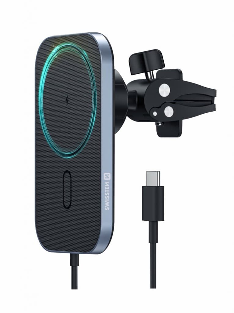 Magnetický držák do ventilace auta swissten s bezdrátovým nabíjením 15w (magsafe compatible) - náhled 4