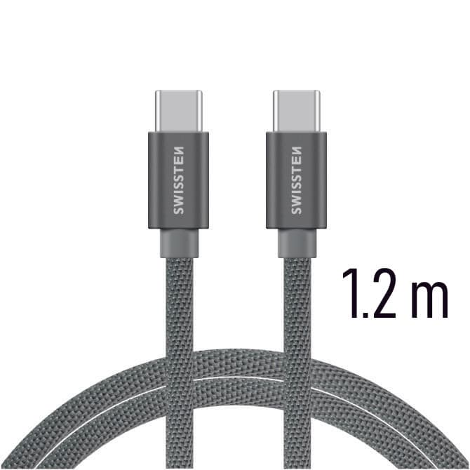Datový kabel swissten textile usb-c / usb-c 1,2 m šedý - náhled 4