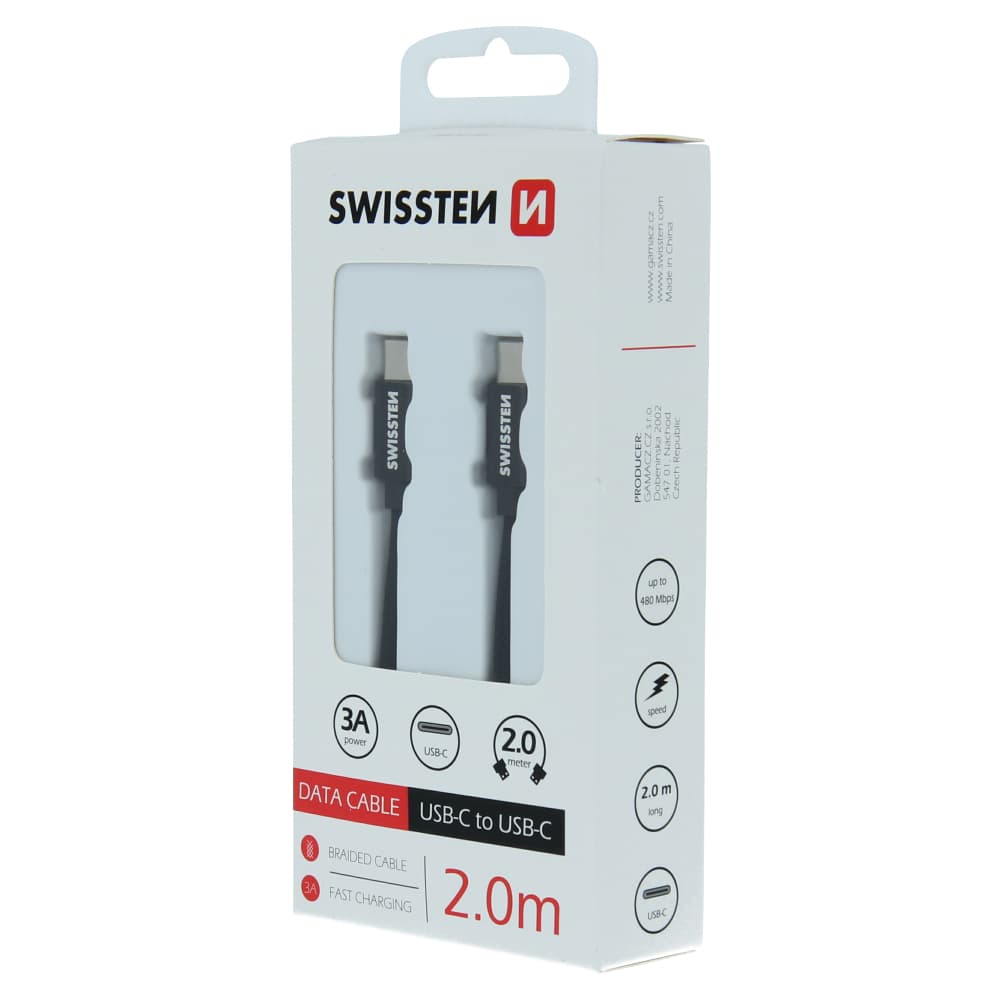 Datový kabel swissten textile usb-c / usb-c 2,0 m černý - náhled 4