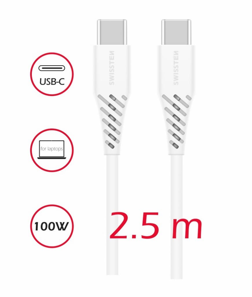 Datový kabel swissten tpe usb-c/usb-c power delivery 5a (100w) 2,5 m bílý - náhled 4