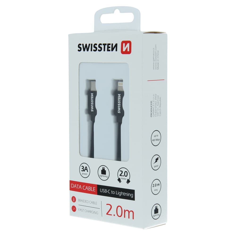 Datový kabel swissten textile usb-c / lightning 2,0 m černý - náhled 4