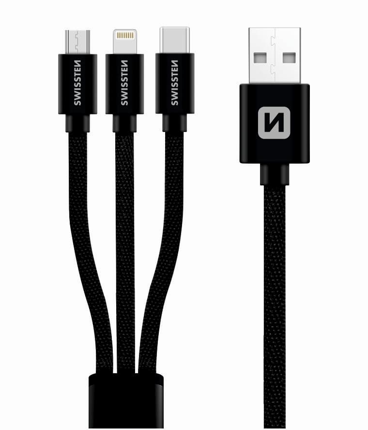 Datový kabel Swissten textile 3v1 mfi 1,2 m černý - náhled 4