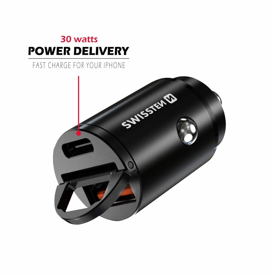 Swissten cl adaptér power delivery usb-c + super charge 3.0 30w nano černý - náhled 4