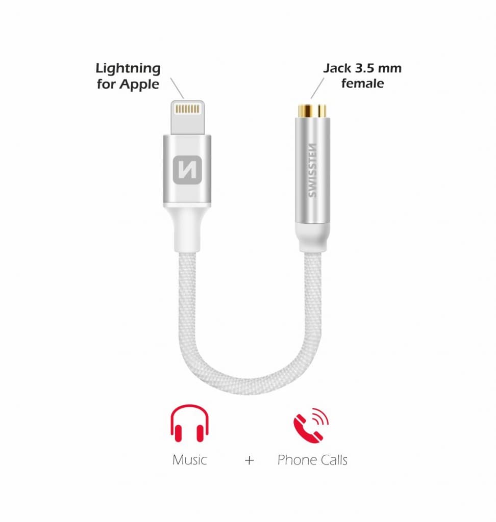 Audio adaptér swissten textile lightning /jack(samice) 0,15 m stříbrný - náhled 4