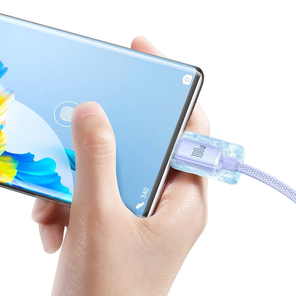 Baseus CAJY000505 Crystal Shine Series Datový Kabel USB - USB-C 100W 2m Purple - náhled 4