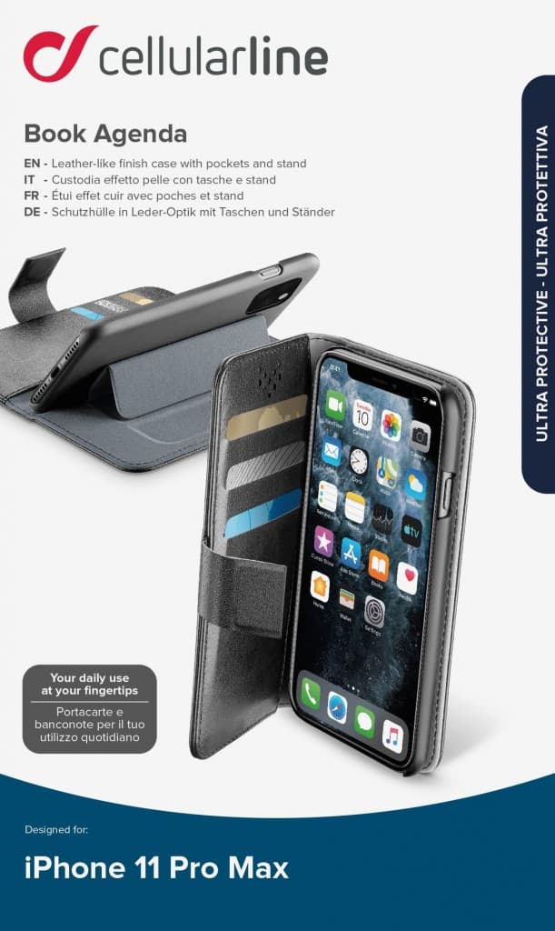 Pouzdro typu kniha CellularLine Book Agenda pro Apple iPhone 11 Pro Max, černé - náhled 4