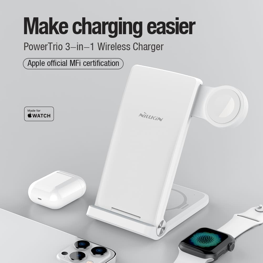 Nillkin PowerTrio 3v1 Bezdrátová Nabíječka pro Apple Watch White (MFI) - náhled 4