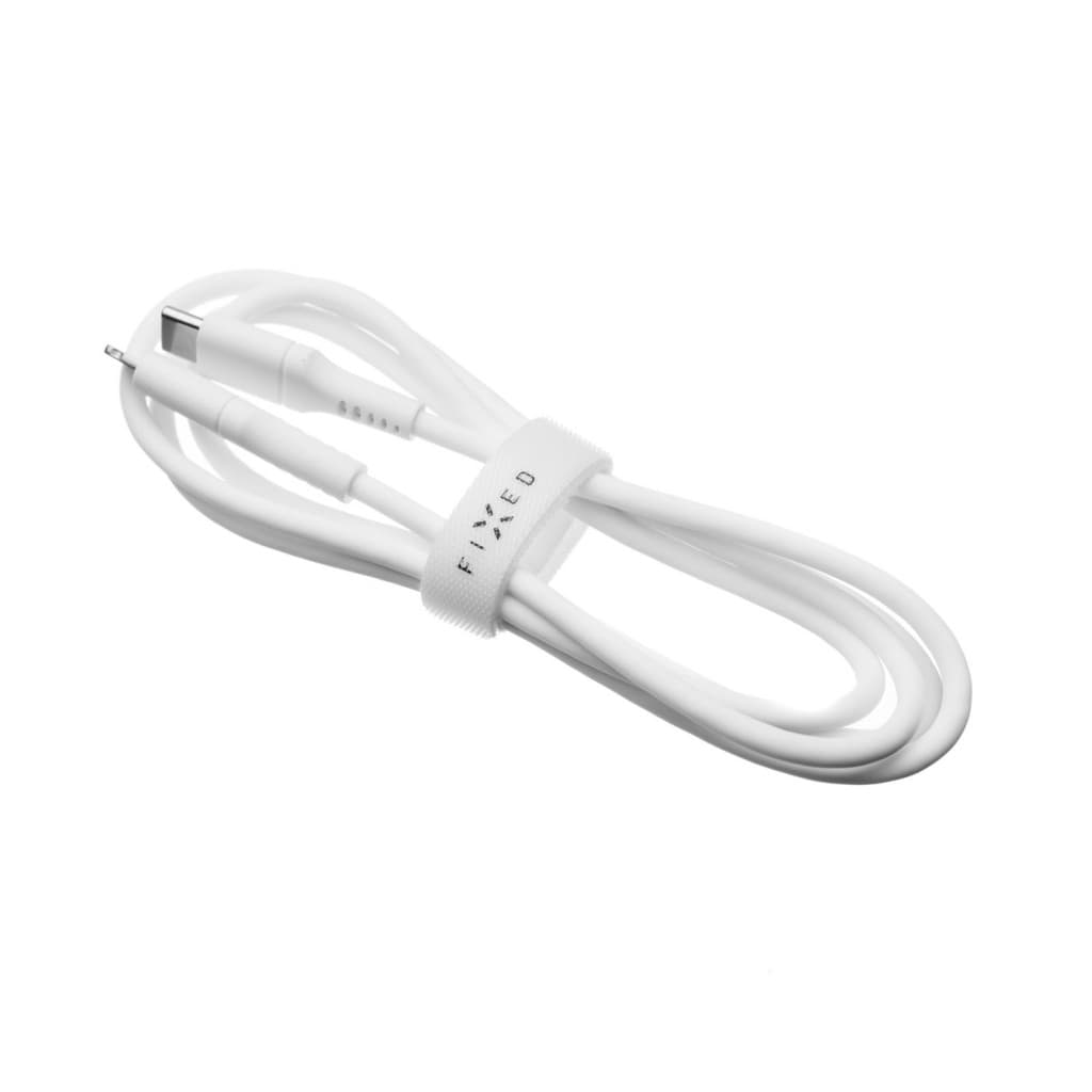 Krátký nabíjecí a datový Liquid silicone kabel FIXED s konektory USB-C/Lightning a podporou PD, 0.5m, MFI, bílý - náhled 4