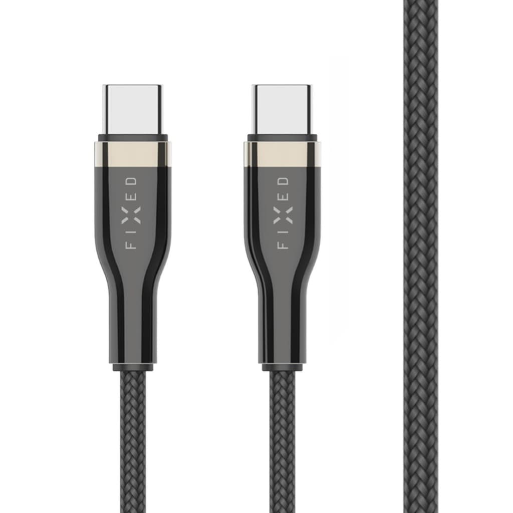 Krátký nabíjecí a datový opletený kabel FIXED s konektory USB-C/USB-C a podporou PD, 0.5m, USB 2.0, 100W, černý - náhled 4