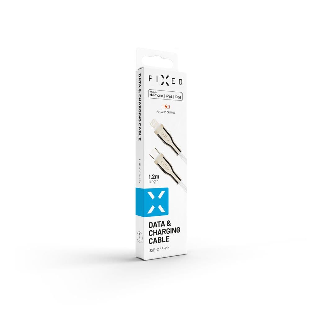 Nabíjecí a datový opletený kabel FIXED s konektory USB-C/Lightning a podporou PD, 1.2 m, MFI, bílý - náhled 4