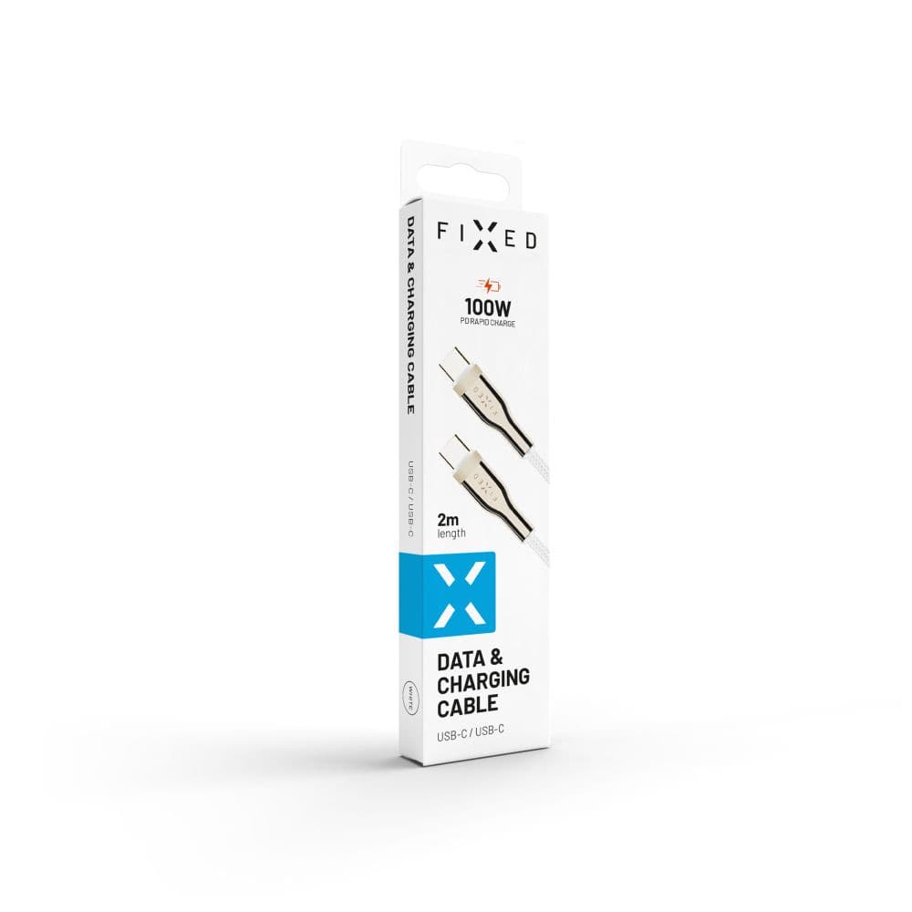 Dlouhý nabíjecí a datový opletený kabel FIXED s konektory USB-C/USB-C a podporou PD, 2 m, USB 2.0, 100W, bílý - náhled 4