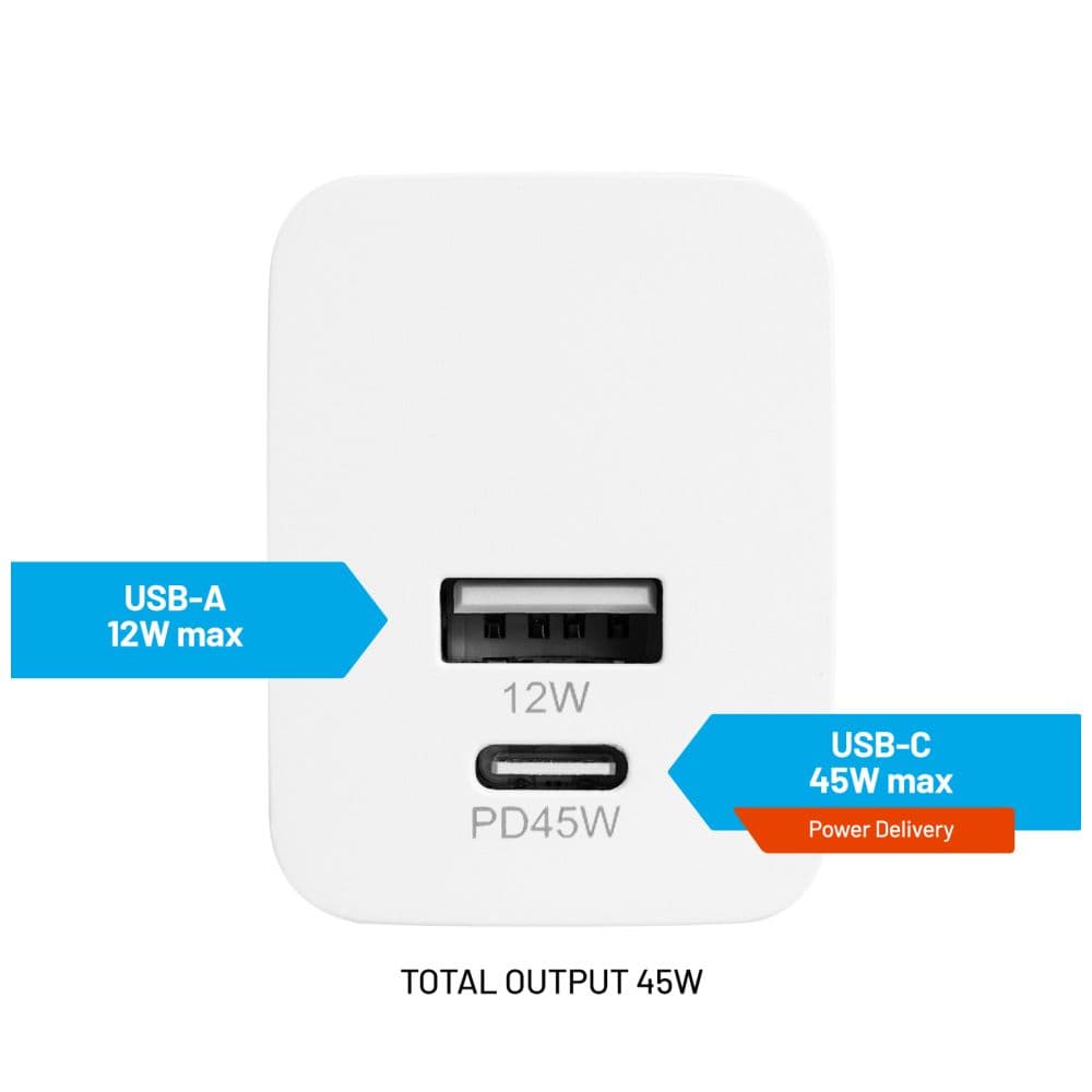Síťová nabíječka FIXED Mini s USB-C a USB výstupem, podpora PD, 45W, bílá - náhled 4