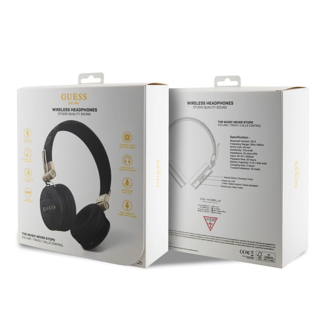Bezdrátová sluchátka Guess PU 4G Metal Logo Bluetooth Stereo černá - náhled 4
