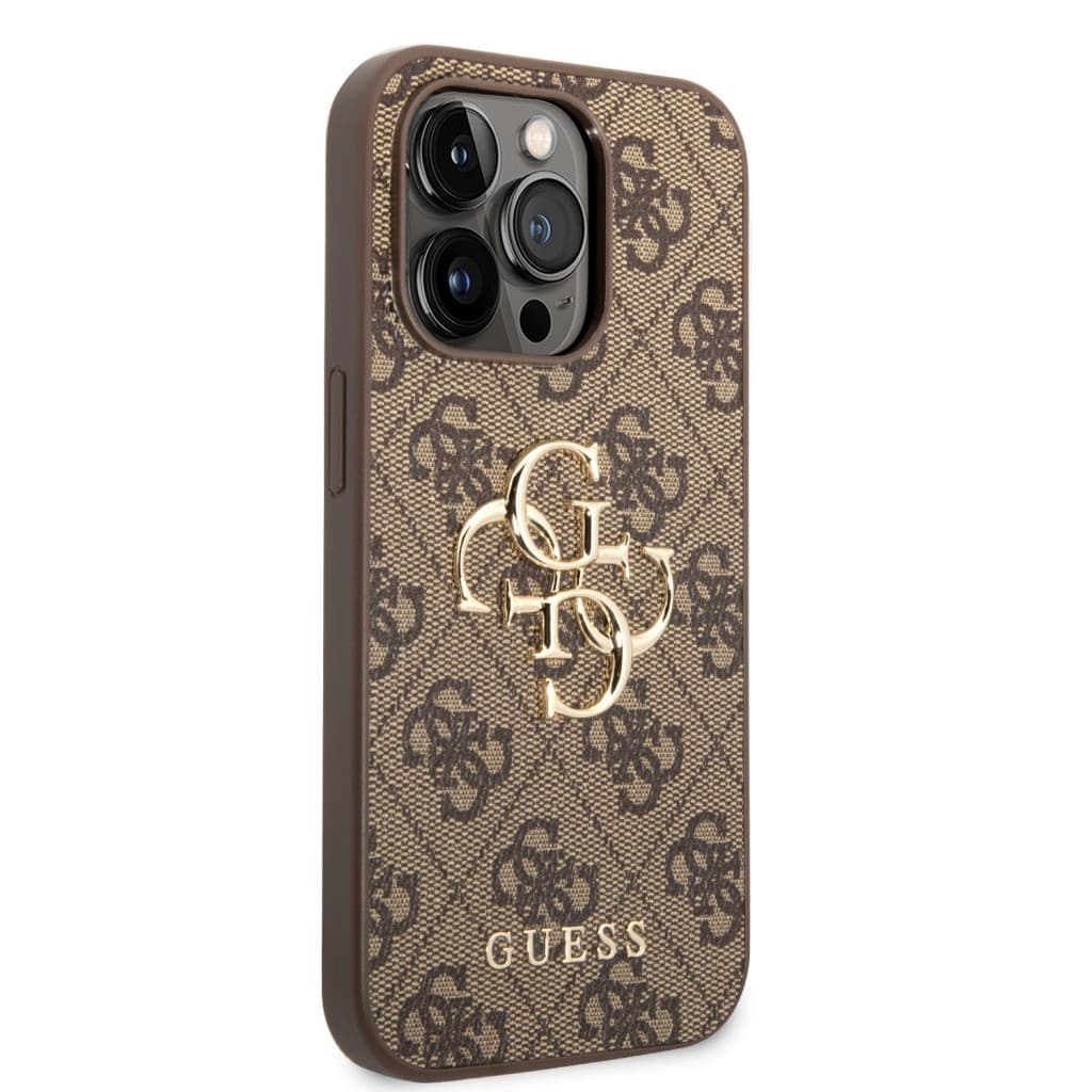 Guess PU 4G Metal Logo Zadní Kryt pro iPhone 15 Pro Brown - náhled 4