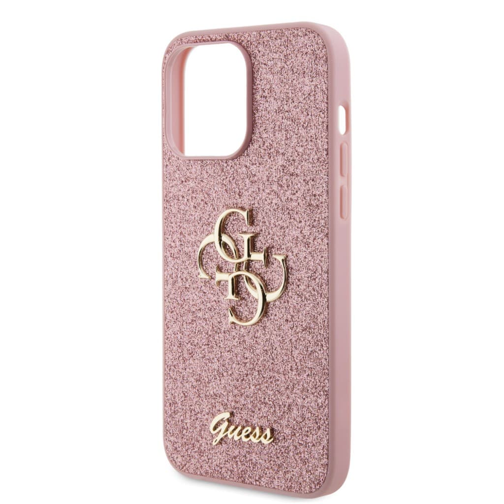 Guess PU Fixed Glitter 4G Metal Logo Zadní Kryt pro iPhone 15 Pro Max Pink - náhled 4
