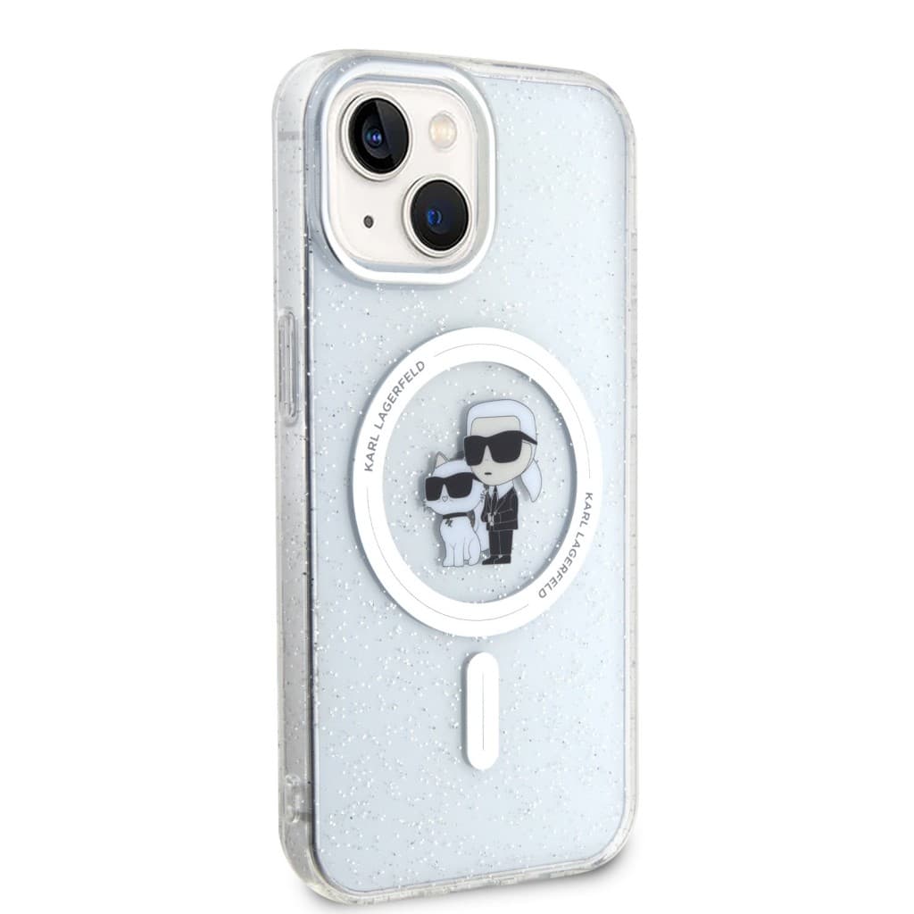 Karl Lagerfeld IML Glitter Karl and Choupette MagSafe Zadní Kryt pro iPhone 15 Transparent - náhled 4