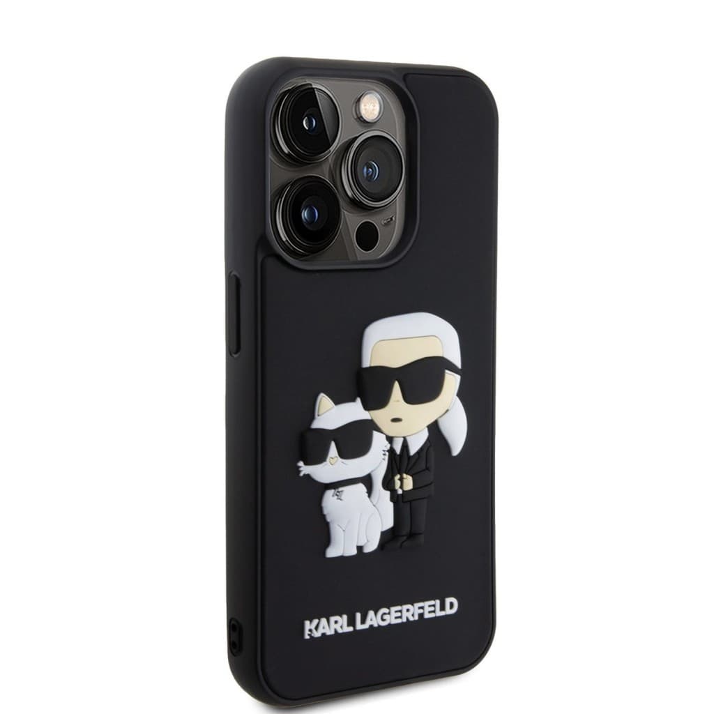 Karl Lagerfeld 3D Rubber Karl and Choupette Zadní Kryt pro iPhone 13 Pro Black - náhled 4