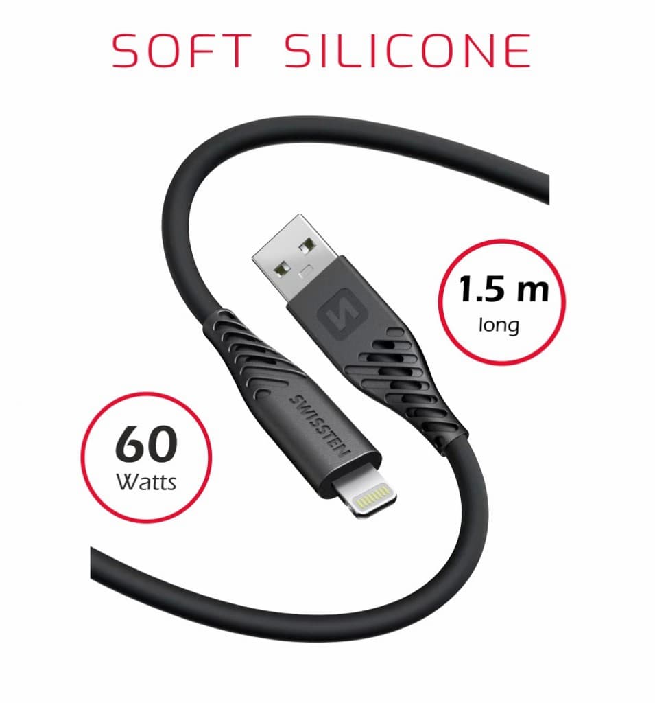 Datový kabel swissten soft silicone usb / lightning 1,5 m 60w černý - náhled 4