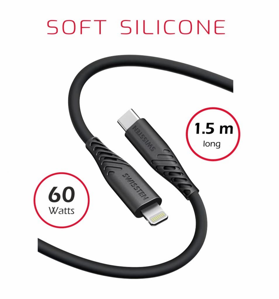 Datový kabel swissten soft silicone usb-c / lightning 1,5 m 60w černý - náhled 4