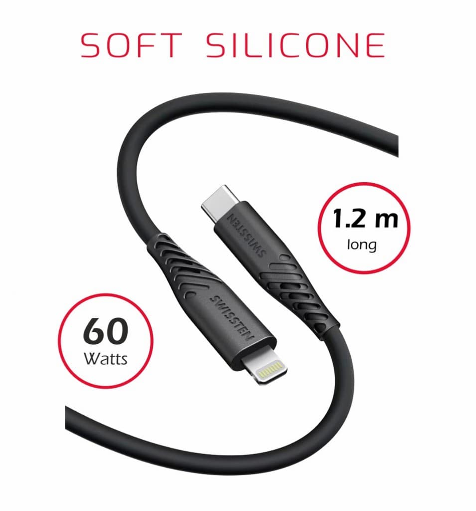 Datový kabel swissten soft silicone usb-c / lightning 1,2 m 60w černý - náhled 4