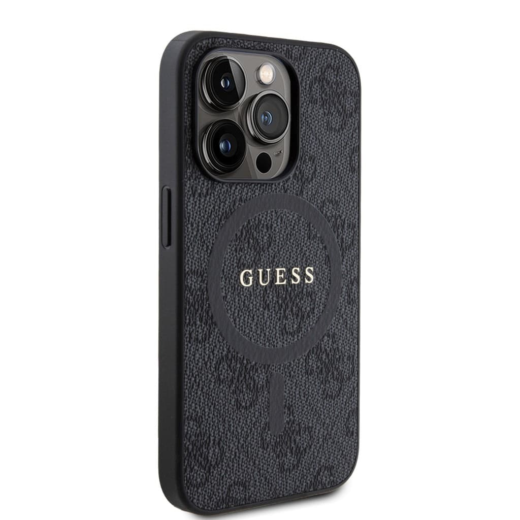 Guess PU Leather 4G Colored Ring MagSafe Zadní Kryt pro iPhone 15 Pro Black - náhled 4