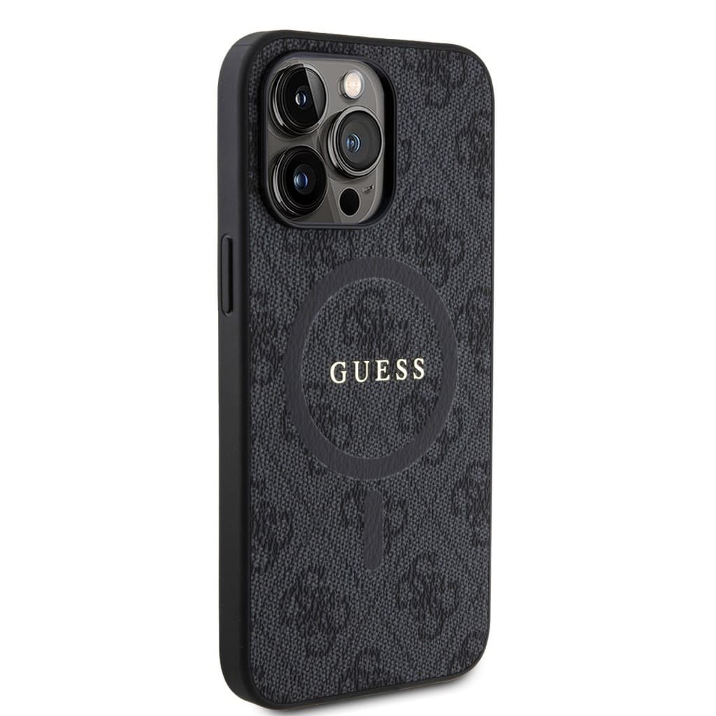 Guess PU Leather 4G Colored Ring MagSafe Zadní Kryt pro iPhone 15 Pro Max Black - náhled 4