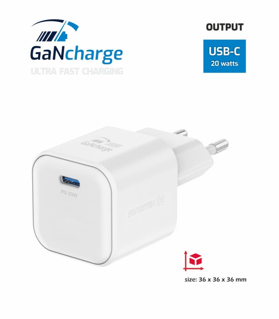 Adaptér Swissten Gan s funkcí rychlonabíjení 1x USB-C 20W bílý - náhled 4