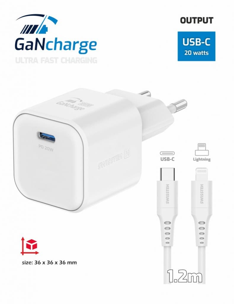 Rychlonabíječka Swissten vč. datového kabelu Lightning 1.2m 20W bílá - náhled 4
