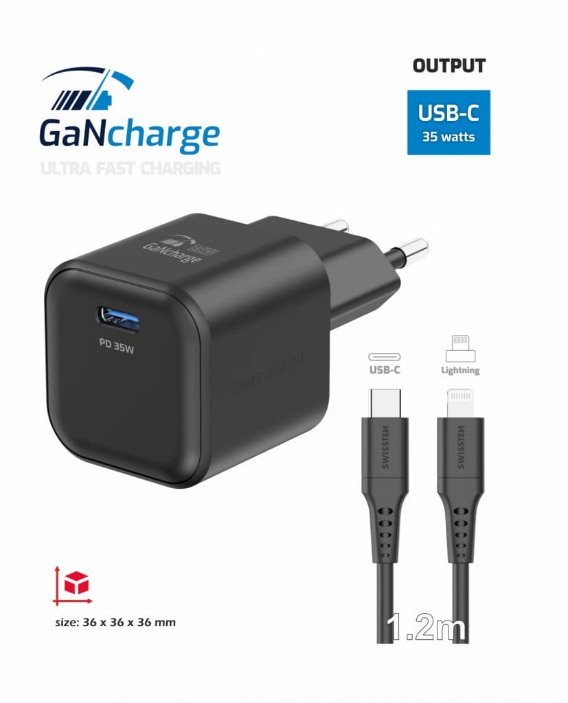 Rychlonabíječka Swissten vč. datového kabelu Lightning 1.2m 35W černá - náhled 4