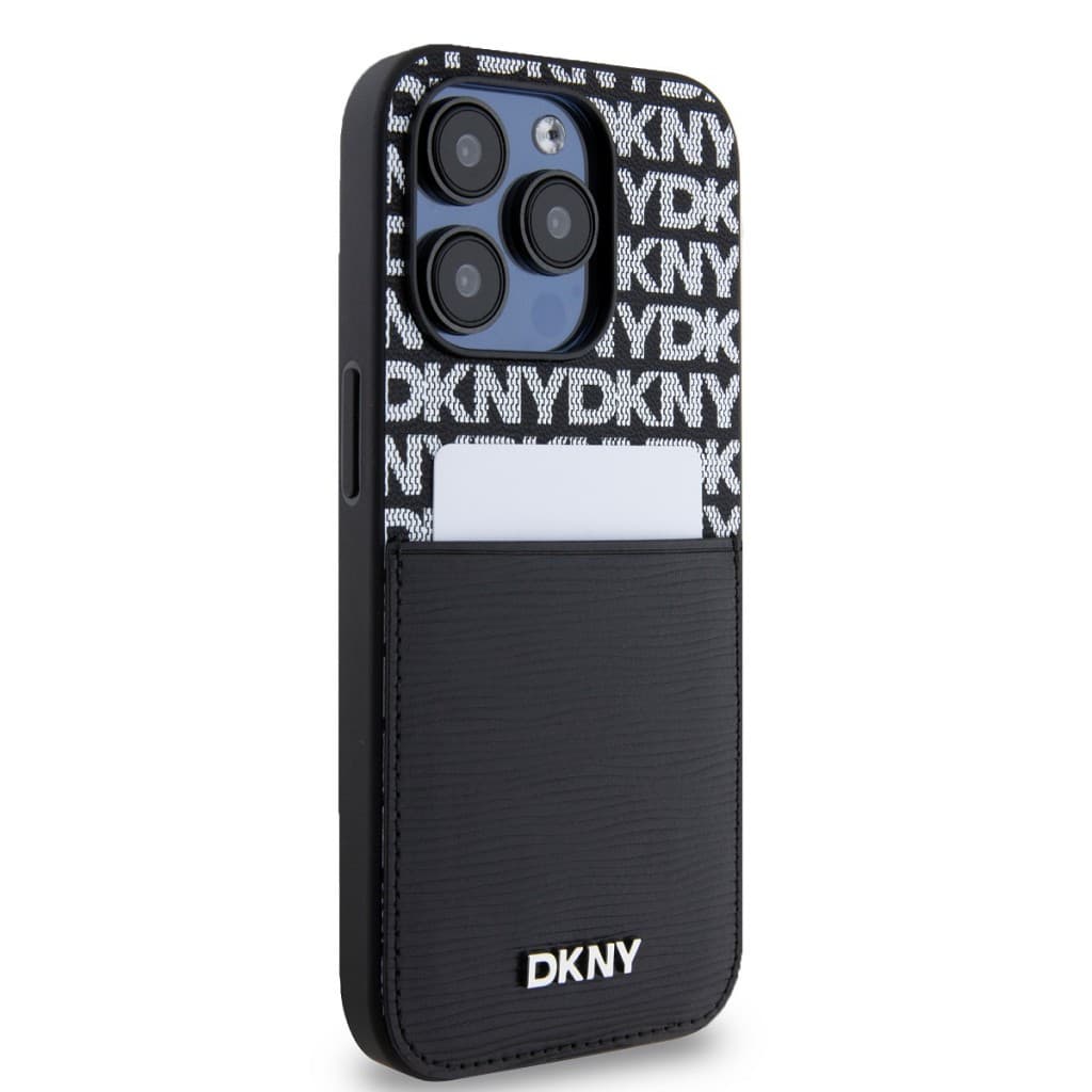 Zadní Kryt DKNY PU Leather Repeat Pattern Card Pocket pro iPhone 15 Pro černý - náhled 4
