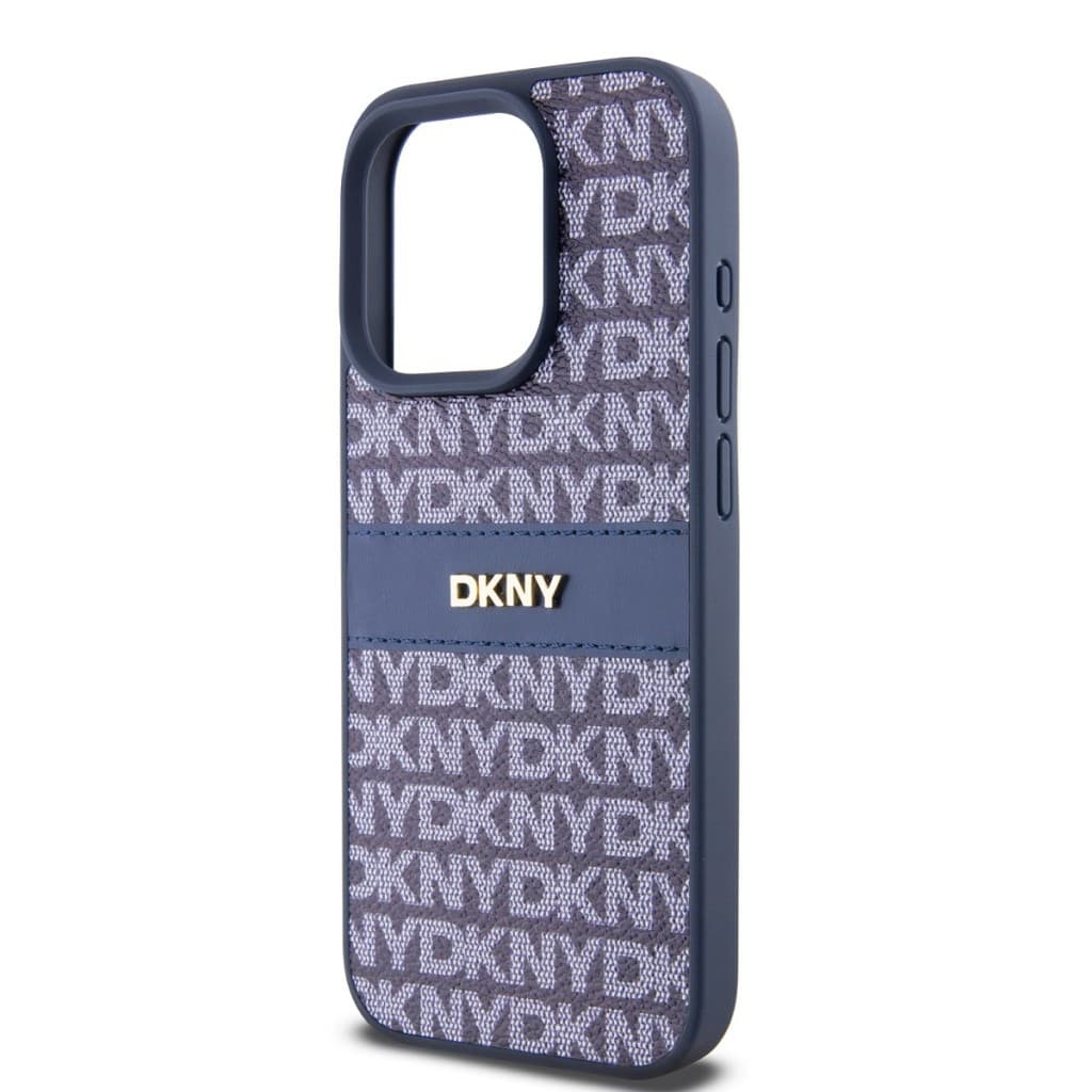 Zadní Kryt DKNY PU Leather Repeat Pattern Tonal Stripe pro iPhone 15 Pro modrý - náhled 4